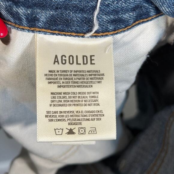 Agolde Dee High Rise Denim Short Womens 30 Turmoil Medium Dark Destroy Wash - Picture 4 of 7